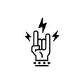 Rock music fest logo with rocker or metal hand gesture, emblem for Rock festival,party, musical performance