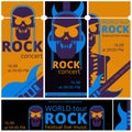 Rock music festival tickets illustration templates for live rock concert of skeleton skull and guitar Royalty Free Stock Photo