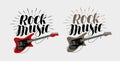 Rock music lettering. Guitar, musical string instrument symbol. Vector illustration