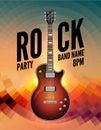 Rock music live concert poster flyer. Rock party festival show band poster with guitar