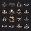 Rock music logo icons set, simple style