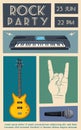 Rock music poster. Old school party. Cartoon vector illustration. Royalty Free Stock Photo