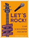 Rock music poster. Old school party. Cartoon vector illustration. Royalty Free Stock Photo