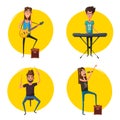 Rock music set. Old school party. Cartoon vector illustration. Royalty Free Stock Photo