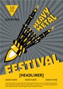Heavy metal festival poster with robots hand. Rock music vector illustration.