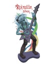 Rock musician alien plays guitar