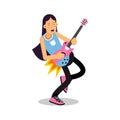 Rock musician with long hairs playing on electrical guitar cartoon character vector Illustration Royalty Free Stock Photo