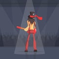 Rock Musician, Male Guitarist Performing on Stage, Back View of Rock Band Member Character Cartoon Vector Illustration Royalty Free Stock Photo