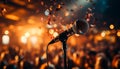 Rock musician performs on stage with microphone, captivating audience generated by AI Royalty Free Stock Photo