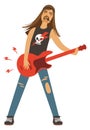 Rock musician play electric guitar. Cartoon character Royalty Free Stock Photo