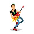 Rock musician playing on electrical guitar cartoon character vector Illustration Royalty Free Stock Photo