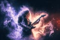 Rock musician plays music on stage, rocker guitarist performs at concert, generative AI