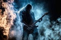 Rock musician plays music on stage, rocker guitarist performs at concert, generative AI