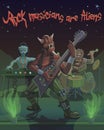 Rock musicians aliens sing a song of space