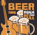 Rock-n-roll banner with beer glasses and guitar