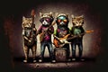 Rock star cat band playing on stage llustration generative ai Royalty Free Stock Photo