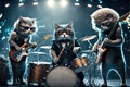 Rock star cat band playing on stage llustration generative ai Royalty Free Stock Photo