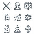 rock n roll line icons. linear set. quality vector line set such as skull, punk, tank top, tambourine, electronic, spotlight,