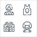 rock n roll line icons. linear set. quality vector line set such as afro, boombox, tank top