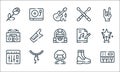 rock n roll line icons. linear set. quality vector line set such as piano keyboard, afro, mixer, boots, necklace, boombox, music Royalty Free Stock Photo