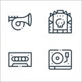 rock n roll line icons. linear set. quality vector line set such as turntable, cassette tape, leather jacket