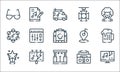 Rock n roll line icons. linear set. quality vector line set such as tv show, stage, star, boombox, billboard, tambourine, location Royalty Free Stock Photo