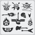 Rock`n`Roll music symbols, labels, logos and design elements.