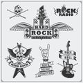 Rock`n`Roll music symbols, labels, logos and design elements.