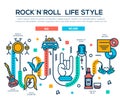 ROCK'N'ROLL outline icons collection set. Music equipment linear symbol pack. Modern template of thin line icons, logo