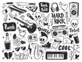 Rock n roll, punk music doodle set.