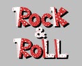 Rock-n-roll, red-white-black handwritten lettering on a gray background. Print, illustration vector Royalty Free Stock Photo