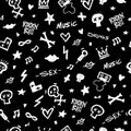 Rock`n`Roll seamless pattern. Black-white print for textiles, backgrounds, printing. Royalty Free Stock Photo
