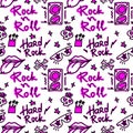 Rock n Roll seamless pattern. print for textiles, backgrounds, printing. Grunge style, hand lettered, vector Royalty Free Stock Photo