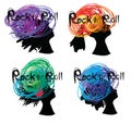 Rock`n`Roll sign on spot sketches woman portraits background Royalty Free Stock Photo