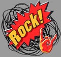 Rock night party poster. Rock music festival flyer. Rock and roll hand sign. Vintage styled vector Royalty Free Stock Photo