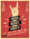 Rock Night Party Poster. Vintage Styled Vector Illustration. Royalty Free Stock Photo