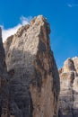 Rock face of Drei Zinnen or Tre Cime di Lavaredo - Dolomites Italian Alps Royalty Free Stock Photo