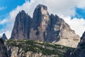 Rock north face of Tre Cime di Lavaredo or Drei Zinnen - Dolomites Italian Alps Royalty Free Stock Photo