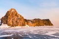 Rock over freeze water lake winter season Royalty Free Stock Photo