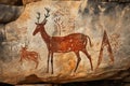 Rock painting. Images of wild ancient animals on a rock. Stone age of art