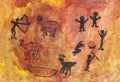 Rock paintings of people and animals