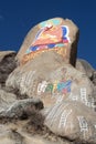 Rock paintings at Sera monastery tibet in Lhasa Royalty Free Stock Photo