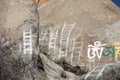 Rock paintins of ladders  at Sera monastery tibet Royalty Free Stock Photo