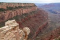 Rock with panoramic aerial view from South Kaibab hiking trail at South Rim of Grand Canyon National Park, Arizona, USA Royalty Free Stock Photo