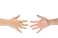 Rock Paper Scissors gambling hand game for all of ages and sex. This is Asian male hands post on white background