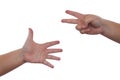 Rock paper scissors hand on white background Royalty Free Stock Photo