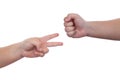 Rock paper scissors hand on white background Royalty Free Stock Photo
