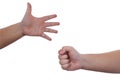 Rock paper scissors hand on white background Royalty Free Stock Photo