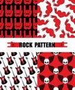 Rock pattern. Set seamless patterns theme of rock music. Rock h Royalty Free Stock Photo