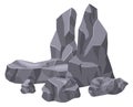 Rock pile. Broken stone mountain. Cartoon element